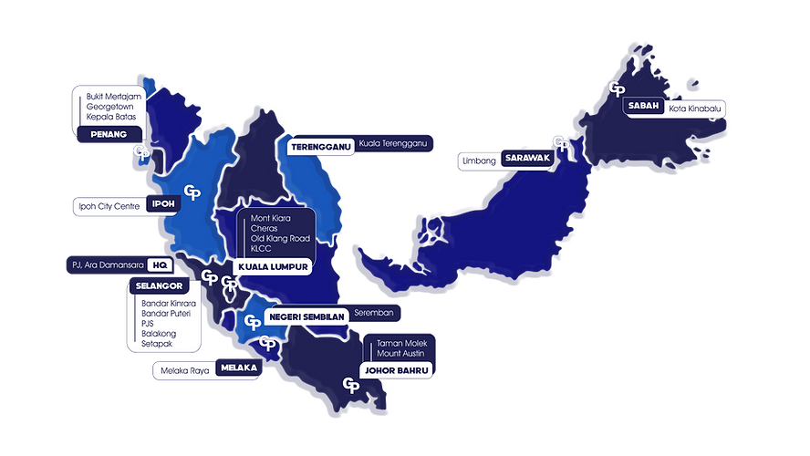 Gather Property branch coverage map across Malaysia
